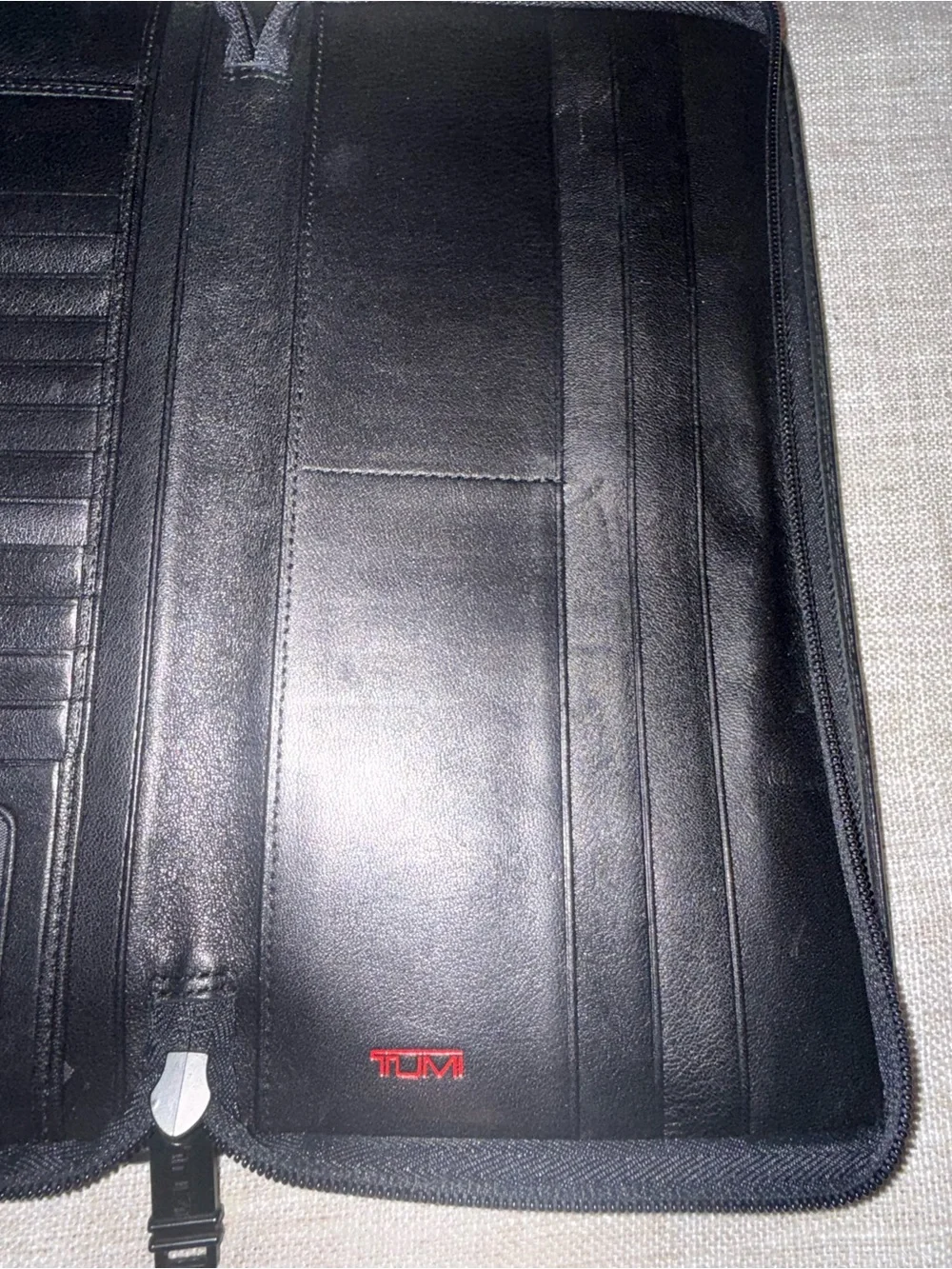 Tumi Black Leather Zip-Around Travel Wallet- Vintage